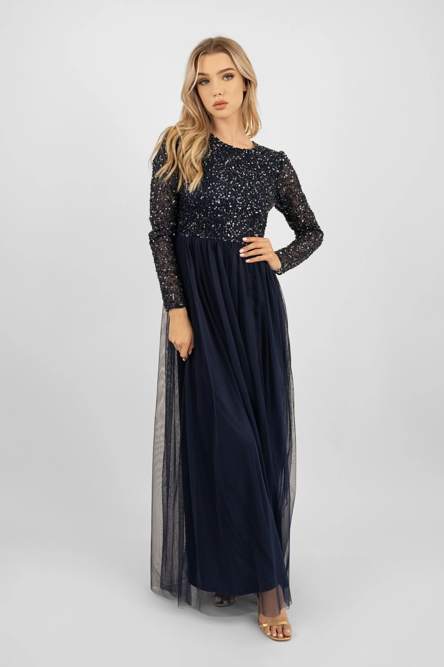 Belle Navy Blue Long Sleeve Bridesmaid Dress 2 Belle Navy Blue Long Sleeve Bridesmaid Dress - Image 2