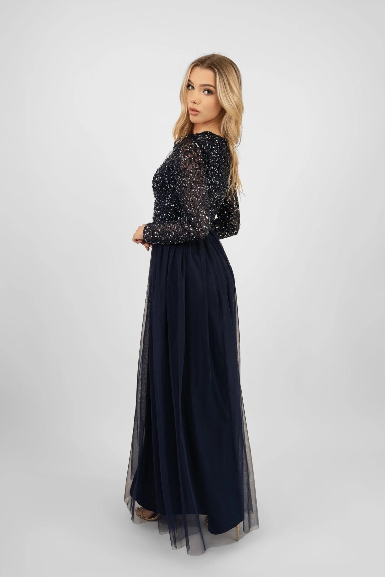 Belle Navy Blue Long Sleeve Bridesmaid Dress 3 Belle Navy Blue Long Sleeve Bridesmaid Dress - Image 3