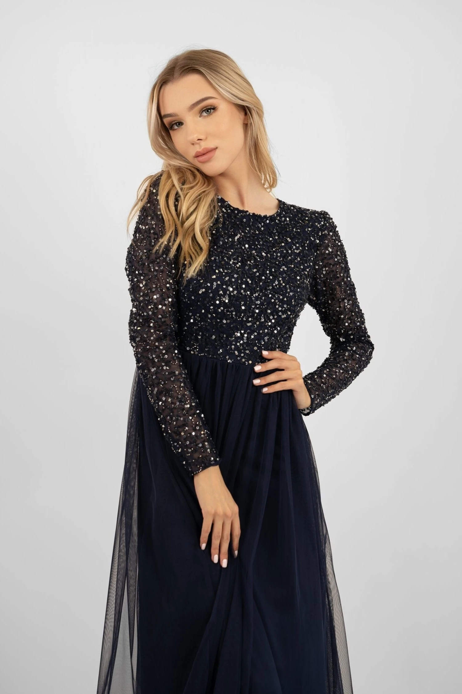 Belle Navy Blue Long Sleeve Bridesmaid Dress 4 Belle Navy Blue Long Sleeve Bridesmaid Dress - Image 4