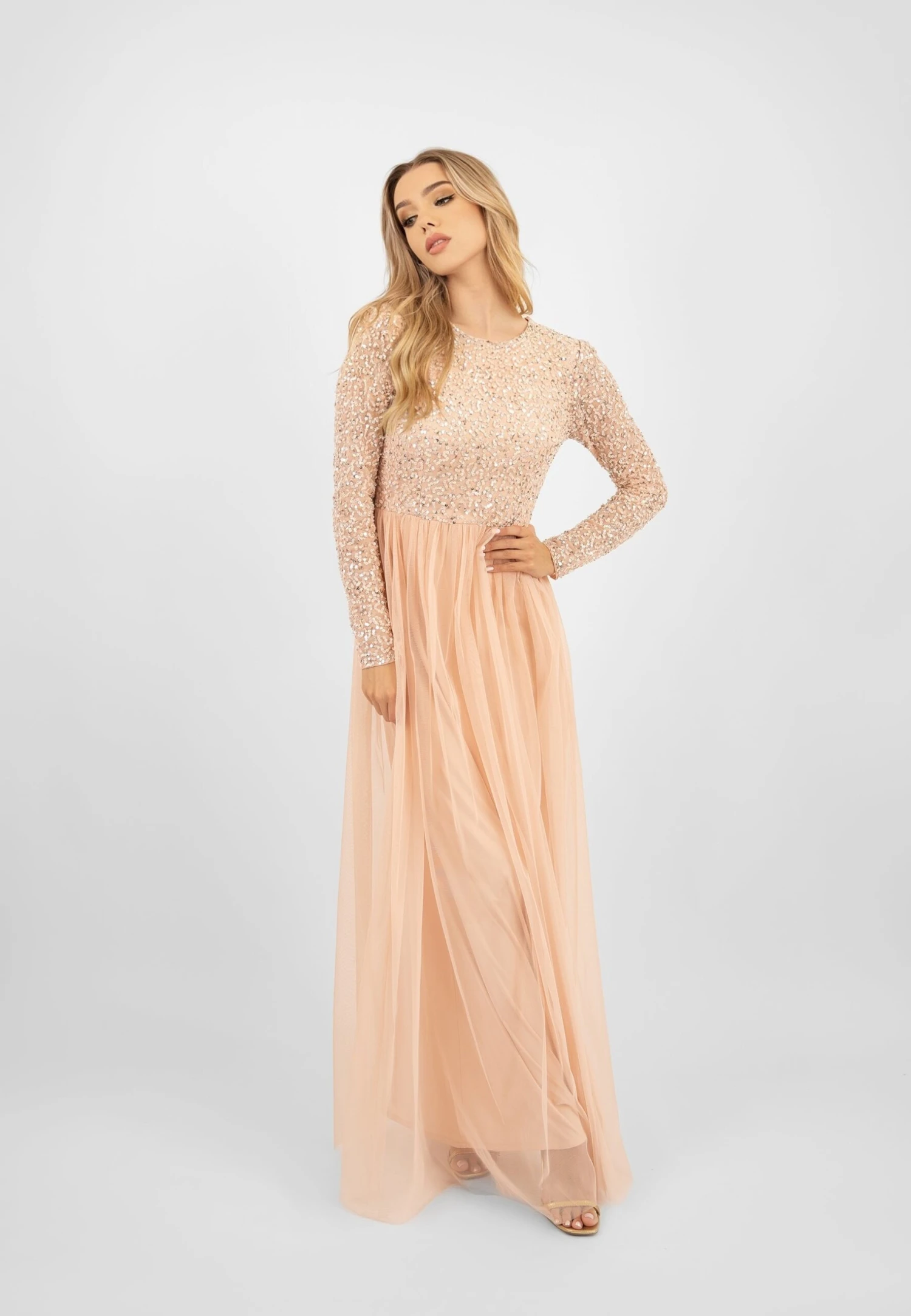 Belle Blush Pink Long Sleeve Bridesmaid Dress 5 Belle Blush Pink Long Sleeve Bridesmaid Dress - Image 5