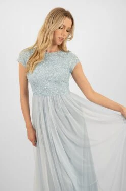 Picasso Short Sleeve Blue Bridesmaid Dress