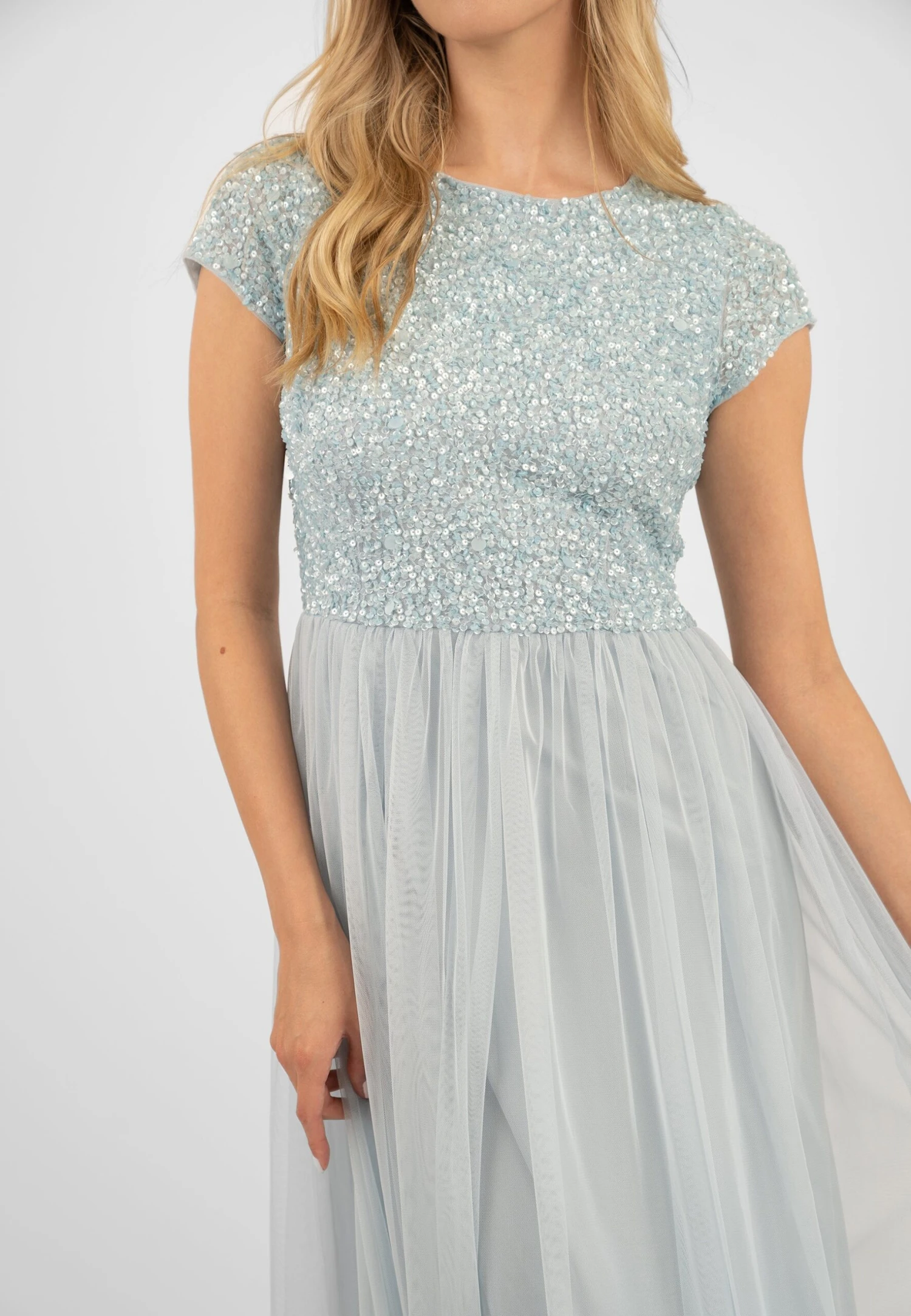 Picasso Short Sleeve Blue Bridesmaid Dress 5 Picasso Short Sleeve Blue Bridesmaid Dress - Image 5