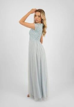 Picasso Short Sleeve Blue Bridesmaid Dress 18 Picasso Short Sleeve Blue Bridesmaid Dress -Laceand Beads PicassoCappedSleevesBlue 5