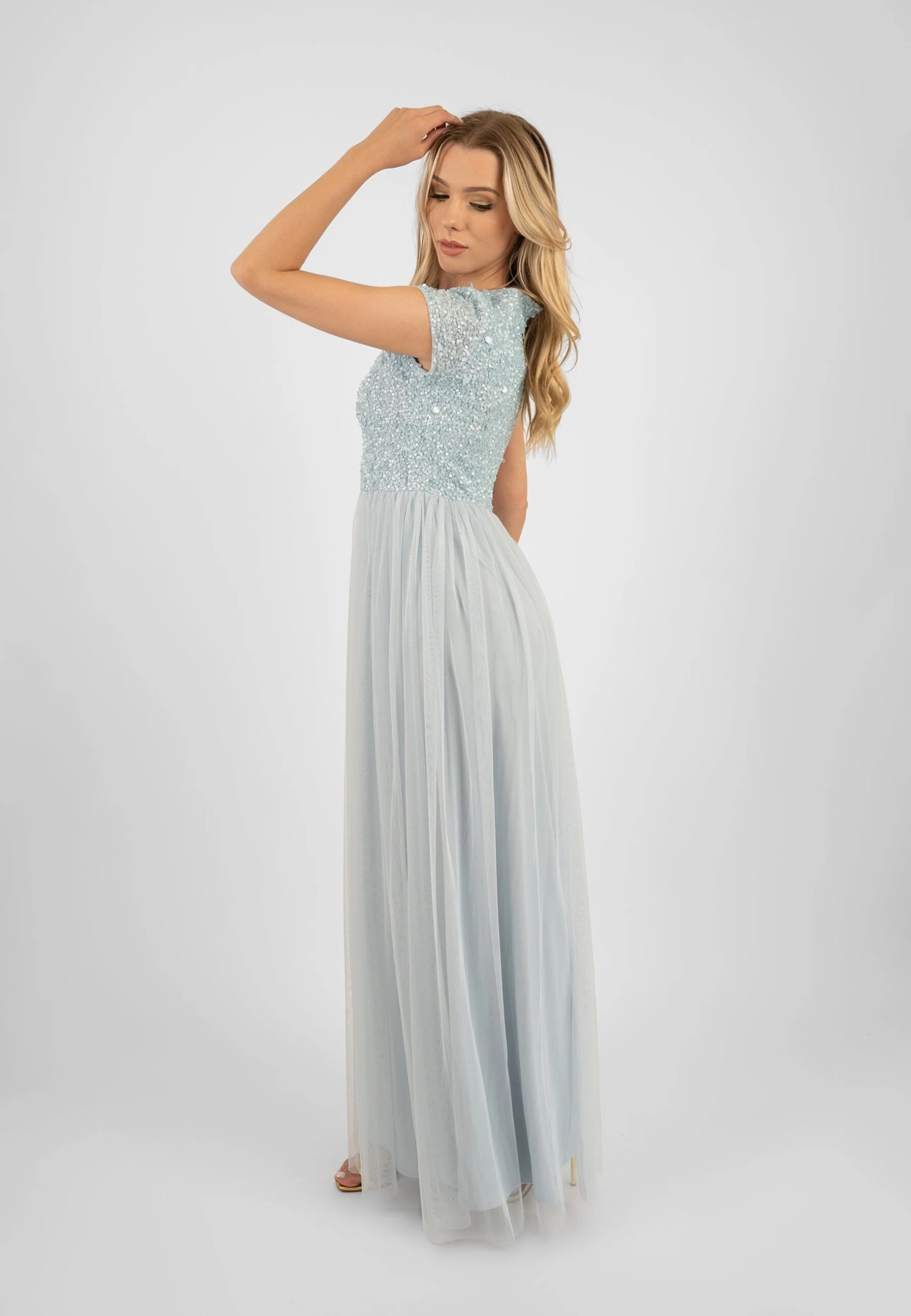 Picasso Short Sleeve Blue Bridesmaid Dress 7 Picasso Short Sleeve Blue Bridesmaid Dress - Image 7