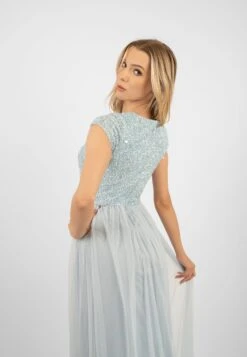 Picasso Short Sleeve Blue Bridesmaid Dress 19 Picasso Short Sleeve Blue Bridesmaid Dress -Laceand Beads PicassoCappedSleevesBlue 6