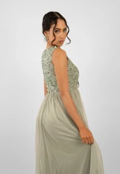 Picasso Sage Green Embellished Bridesmaid Dress -Laceand Beads PicassoMaxiSafe 2