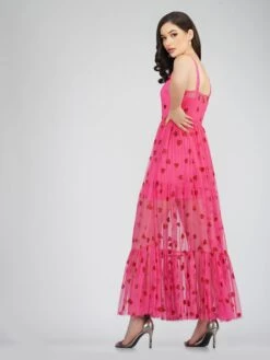 Poppy Sheer Heart Dress In Bright Pink 7 Poppy Sheer Heart Dress In Bright Pink -Laceand Beads PoppyMidi 1