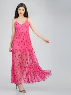 Poppy Sheer Heart Dress In Bright Pink 8 Poppy Sheer Heart Dress In Bright Pink -Laceand Beads PoppyMidi 3