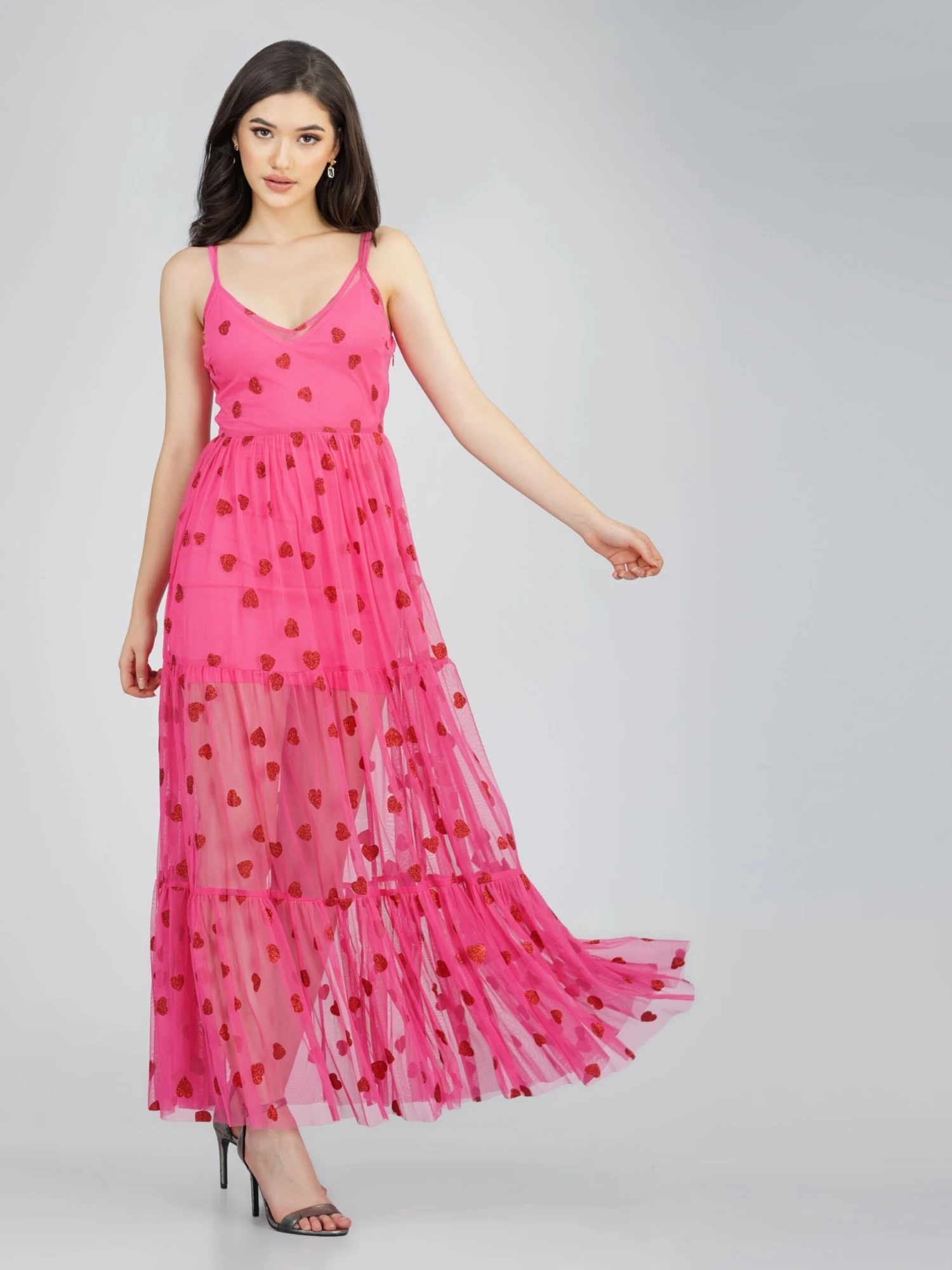 Poppy Sheer Heart Dress In Bright Pink 4 Poppy Sheer Heart Dress In Bright Pink - Image 4