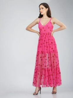 Poppy Sheer Heart Dress In Bright Pink 9 Poppy Sheer Heart Dress In Bright Pink -Laceand Beads PoppyMidi 4