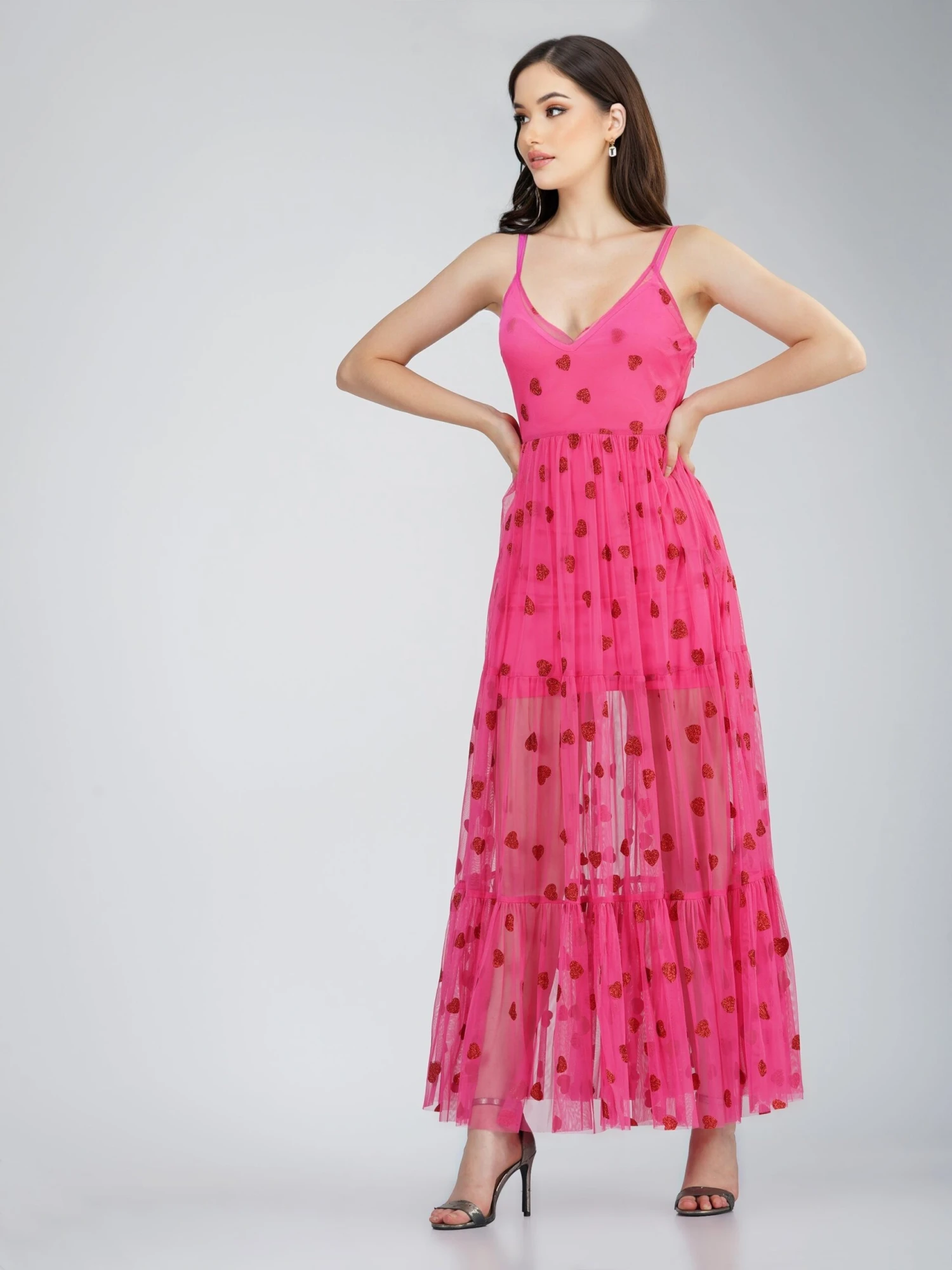 Poppy Sheer Heart Dress In Bright Pink 5 Poppy Sheer Heart Dress In Bright Pink - Image 5