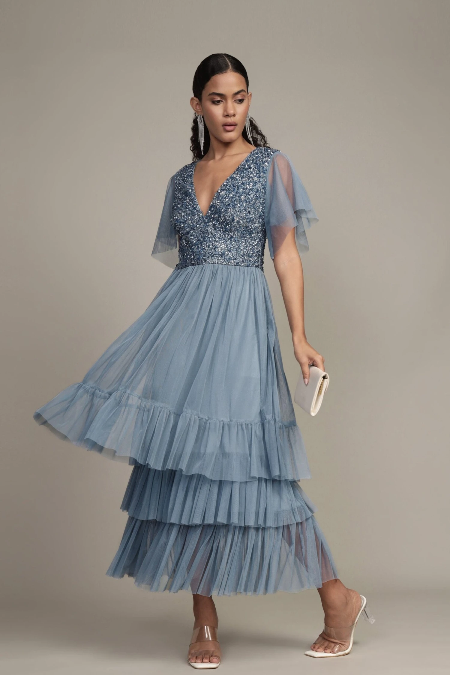 Maddie Embellished Midi In Dusty Blue 2 Maddie Embellished Midi In Dusty Blue - Image 2