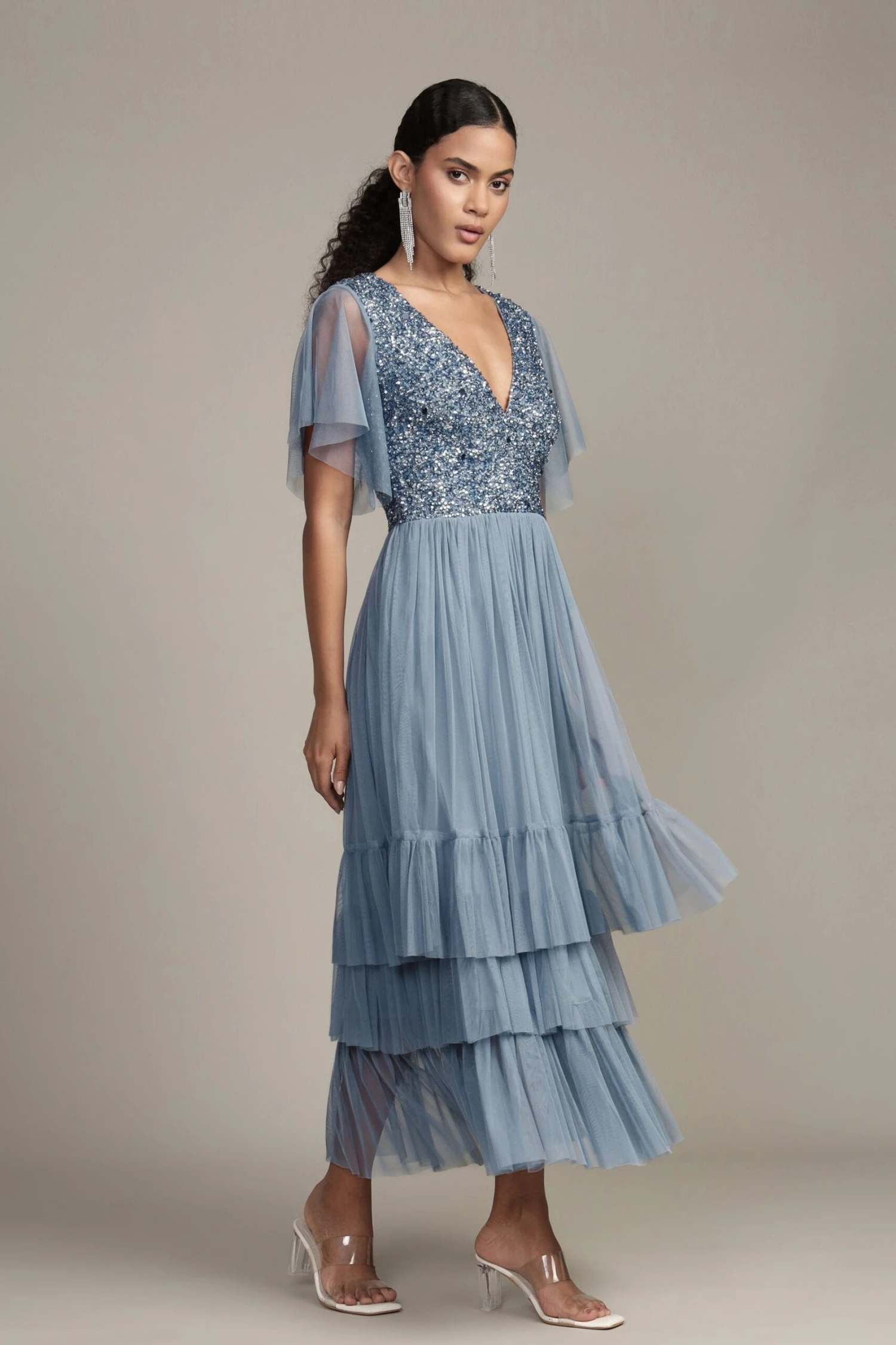 Maddie Embellished Midi In Dusty Blue 1 Maddie Embellished Midi In Dusty Blue