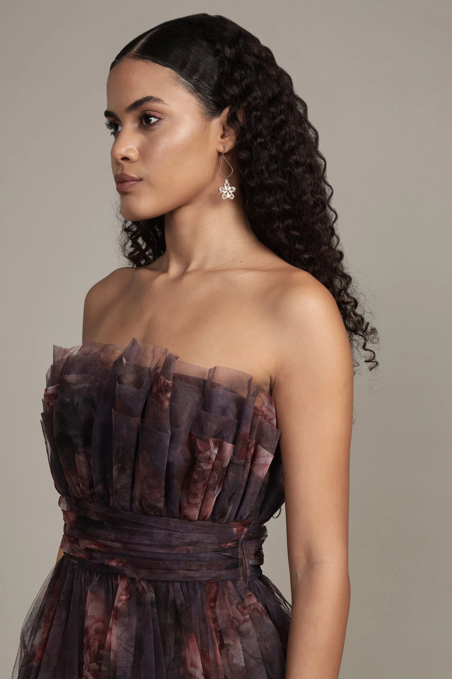 Nanita Mini Dress With Balloon Hem In Plum Floral 6 Nanita Mini Dress With Balloon Hem In Plum Floral - Image 6