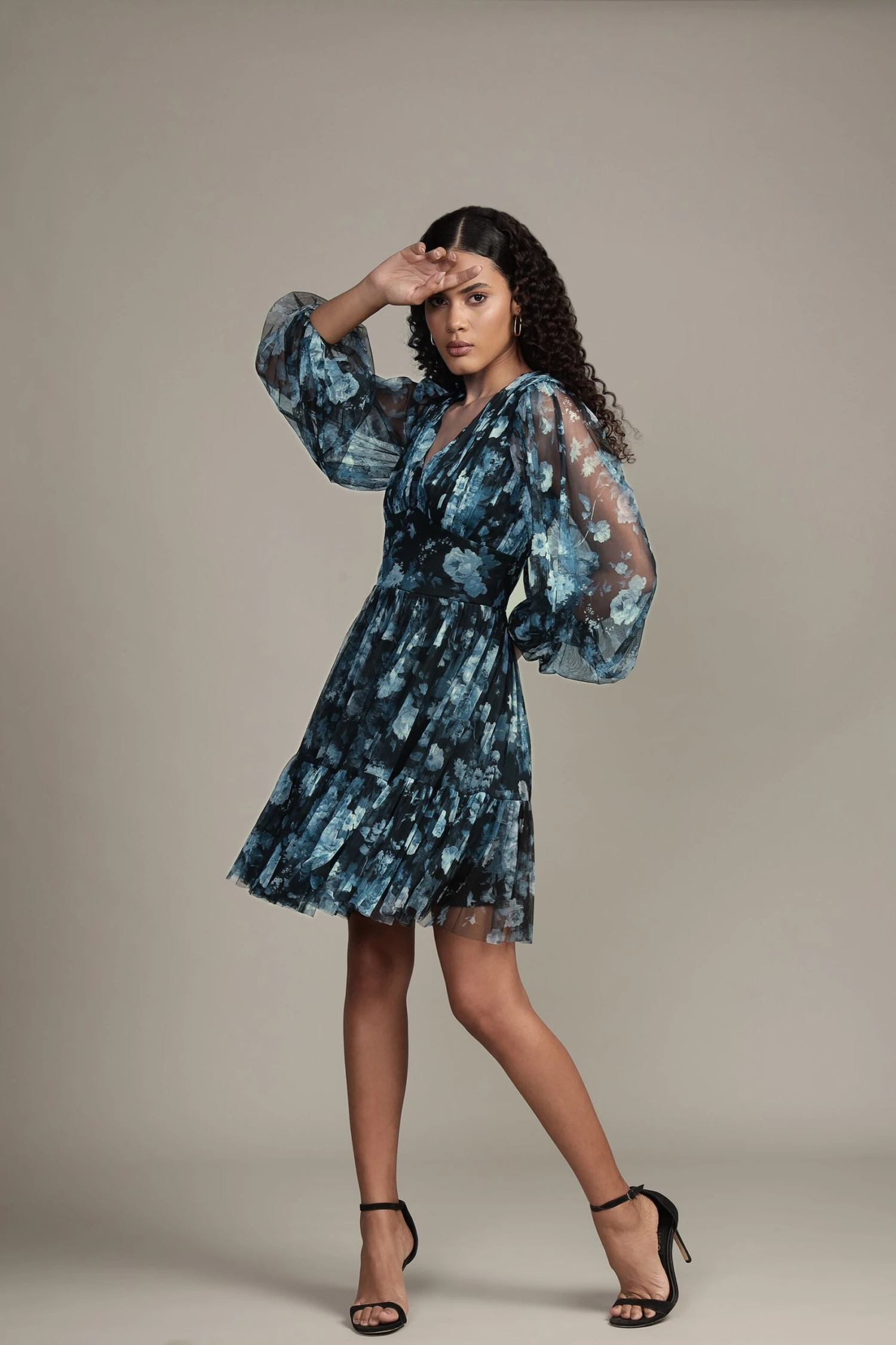 Rome Blue Floral Tulle Mini Dress 4 Rome Blue Floral Tulle Mini Dress - Image 4