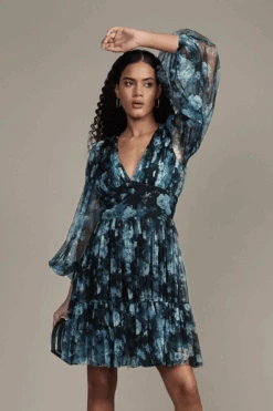 Rome Blue Floral Tulle Mini Dress