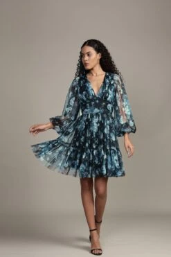 Rome Blue Floral Tulle Mini Dress 18 Rome Blue Floral Tulle Mini Dress -Laceand Beads RESIZED Rome Mini in Blue Floral 2