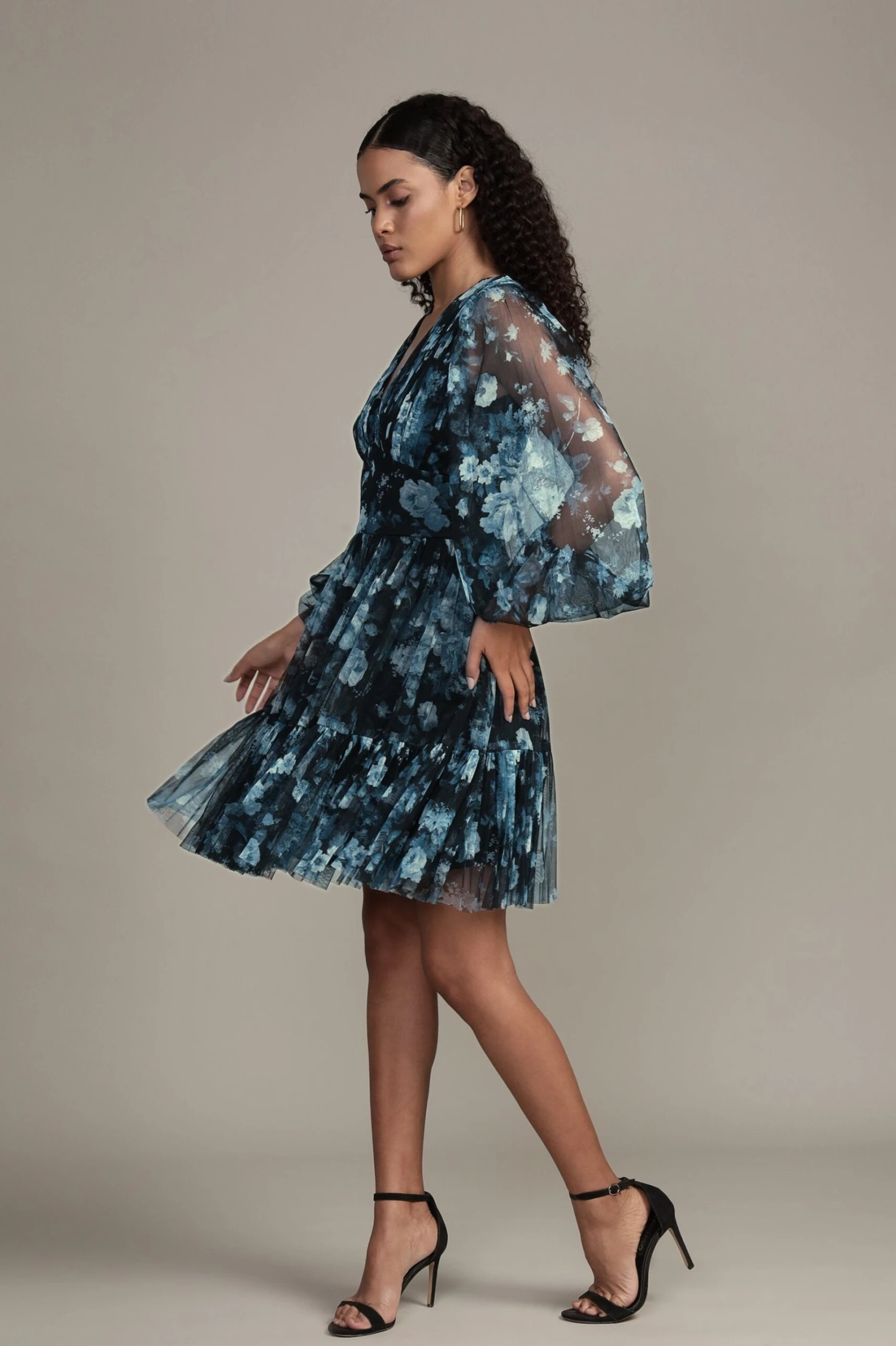Rome Blue Floral Tulle Mini Dress 2 Rome Blue Floral Tulle Mini Dress - Image 2