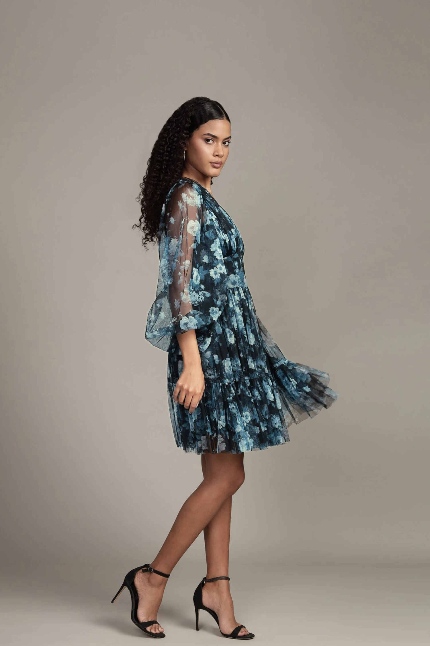 Rome Blue Floral Tulle Mini Dress 3 Rome Blue Floral Tulle Mini Dress - Image 3