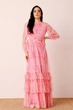 Rebecca Maxi Dress In Pink Floral