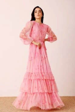 Rebecca Maxi Dress In Pink Floral 9 Rebecca Maxi Dress In Pink Floral -Laceand Beads Rebecca Maxi in Pink Floral 6