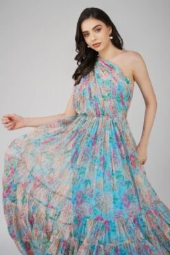 Roka Floral One Shoulder Maxi Dress In Blue -Laceand Beads RokaMaxi 1