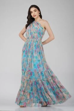 Roka Floral One Shoulder Maxi Dress In Blue -Laceand Beads RokaMaxi 3