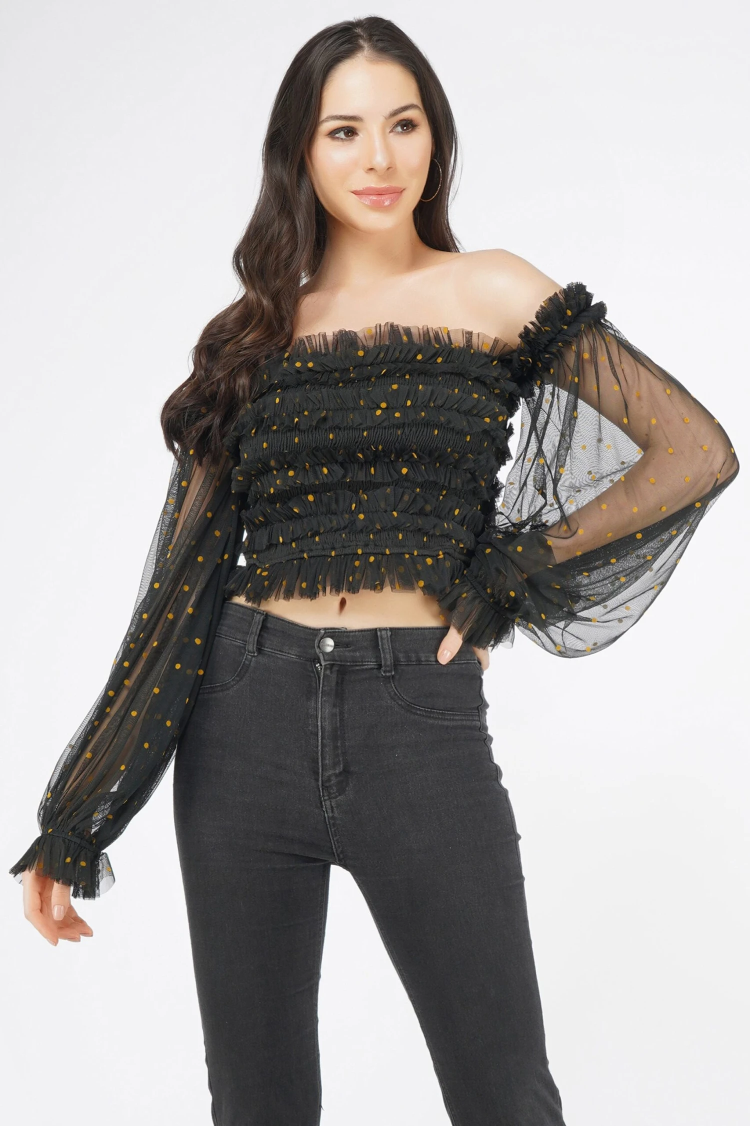 Rolf Black Tulle Top With Gold Polka 4 Rolf Black Tulle Top With Gold Polka - Image 4