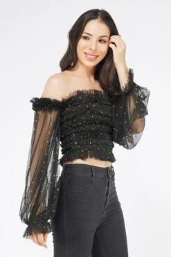 Rolf Black Tulle Top With Gold Polka 8 Rolf Black Tulle Top With Gold Polka -Laceand Beads RolfTop 5