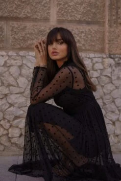 Roman Lola Polka Dot Midi Dress In Black 12 Roman Lola Polka Dot Midi Dress In Black -Laceand Beads RomanLolaBlack 1