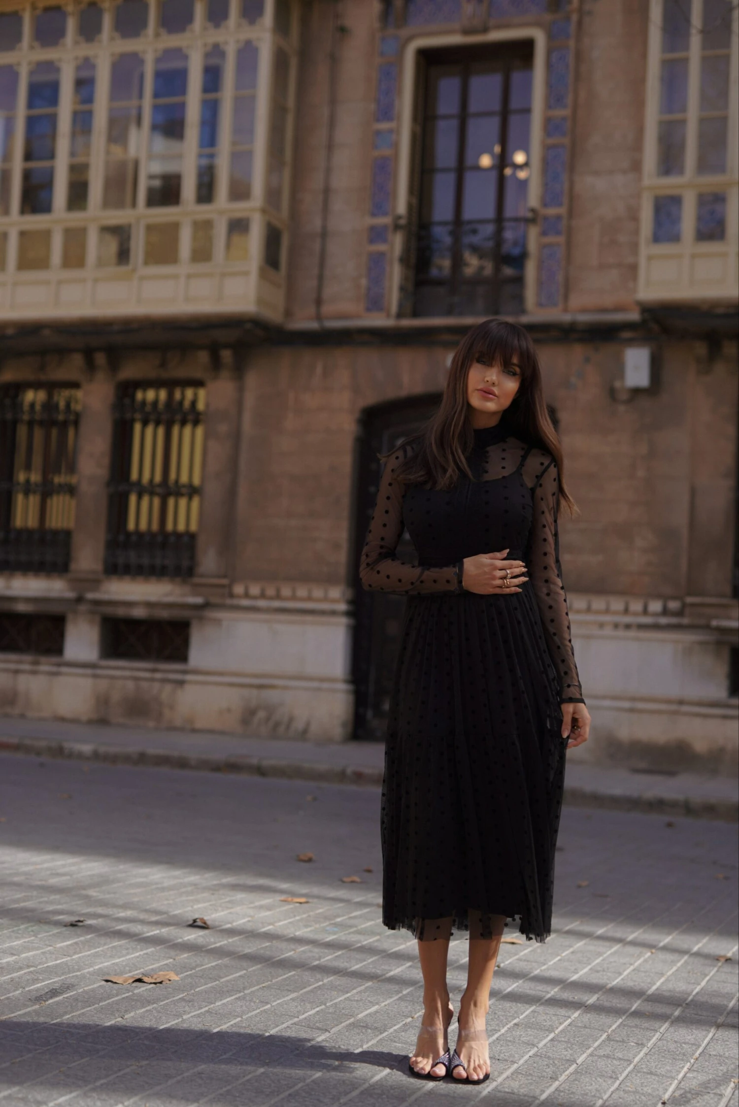 Roman Lola Polka Dot Midi Dress In Black 4 Roman Lola Polka Dot Midi Dress In Black - Image 4