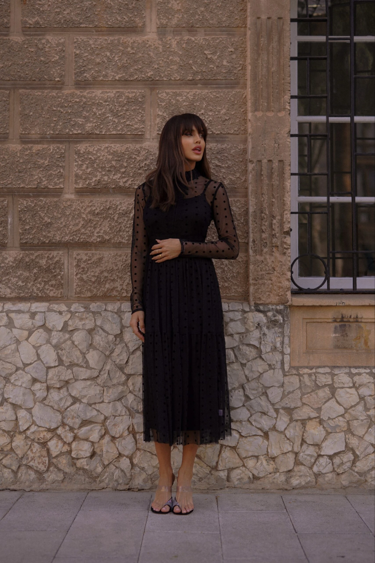 Roman Lola Polka Dot Midi Dress In Black 7 Roman Lola Polka Dot Midi Dress In Black - Image 7