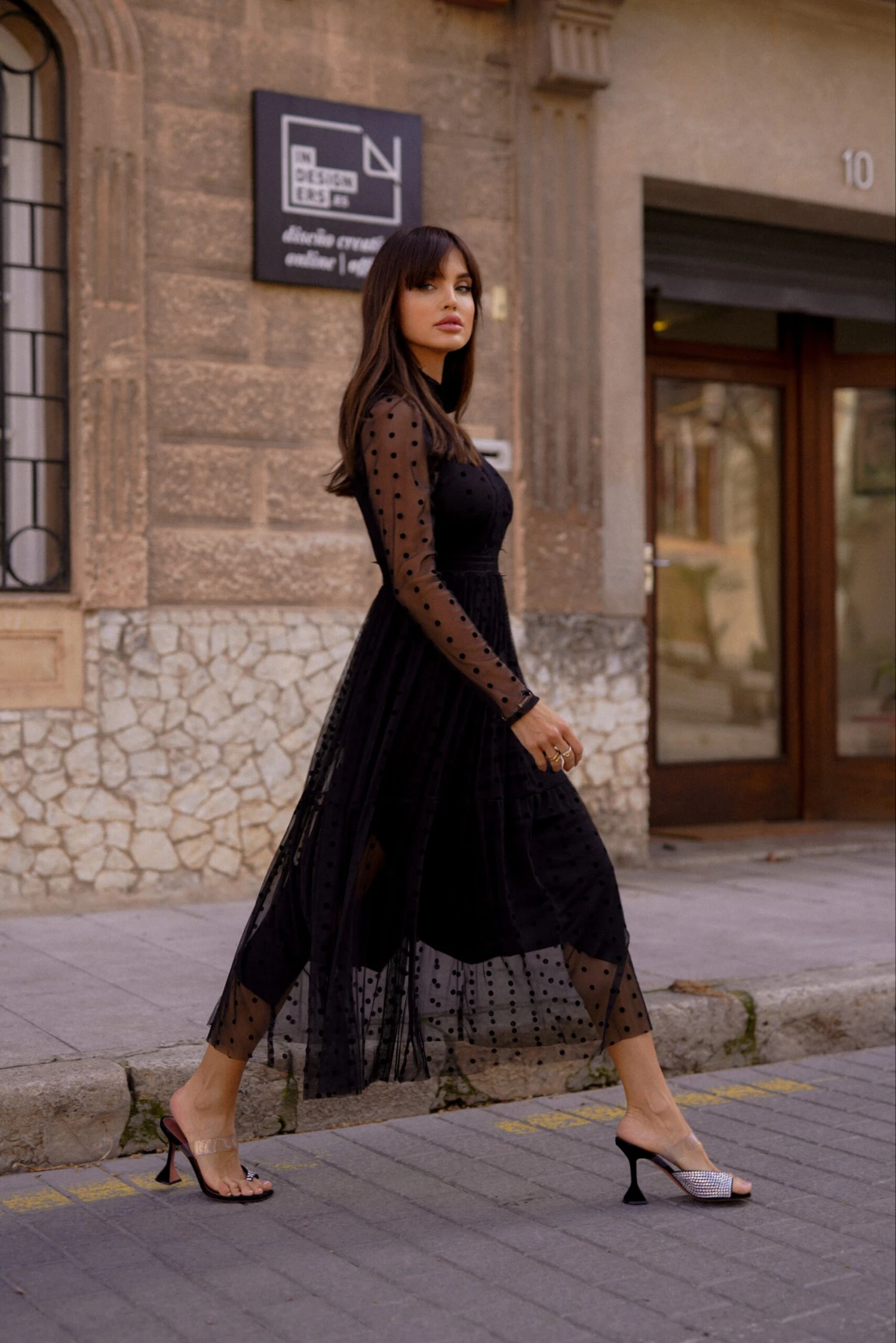 Roman Lola Polka Dot Midi Dress In Black 2 Roman Lola Polka Dot Midi Dress In Black - Image 2