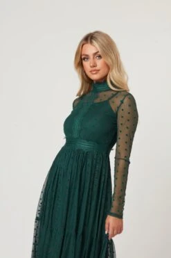 Roman Lola Polka Dot Midi Dress In Green -Laceand Beads RomanLola 1