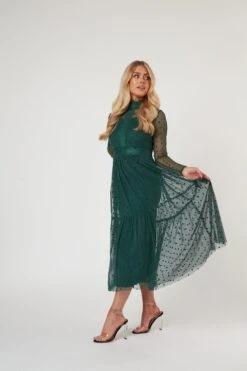Roman Lola Polka Dot Midi Dress In Green -Laceand Beads RomanLola 14