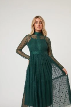 Roman Lola Polka Dot Midi Dress In Green -Laceand Beads RomanLola 26