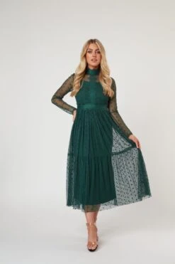 Roman Lola Polka Dot Midi Dress In Green -Laceand Beads RomanLola 3