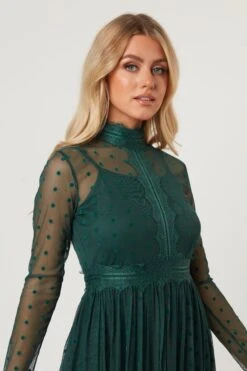 Roman Lola Polka Dot Midi Dress In Green -Laceand Beads RomanLola 31