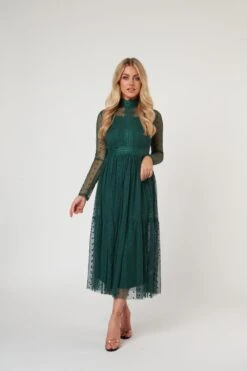 Roman Lola Polka Dot Midi Dress In Green -Laceand Beads RomanLola 4