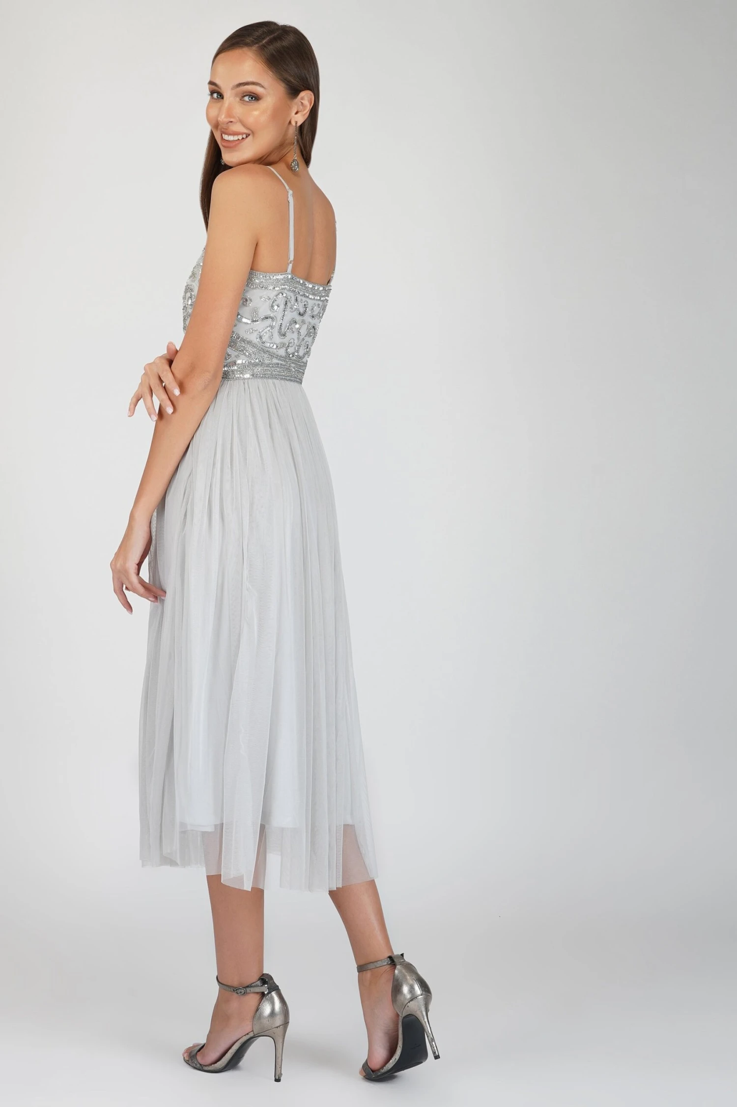 Ruhi Embellished Midi Dress In Grey 4 Ruhi Embellished Midi Dress In Grey - Image 4