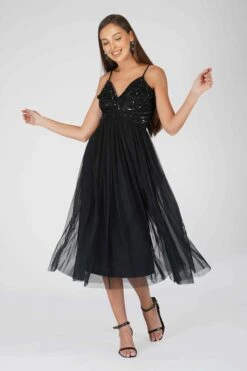 Ruhi Embellished Midi Dress In Black