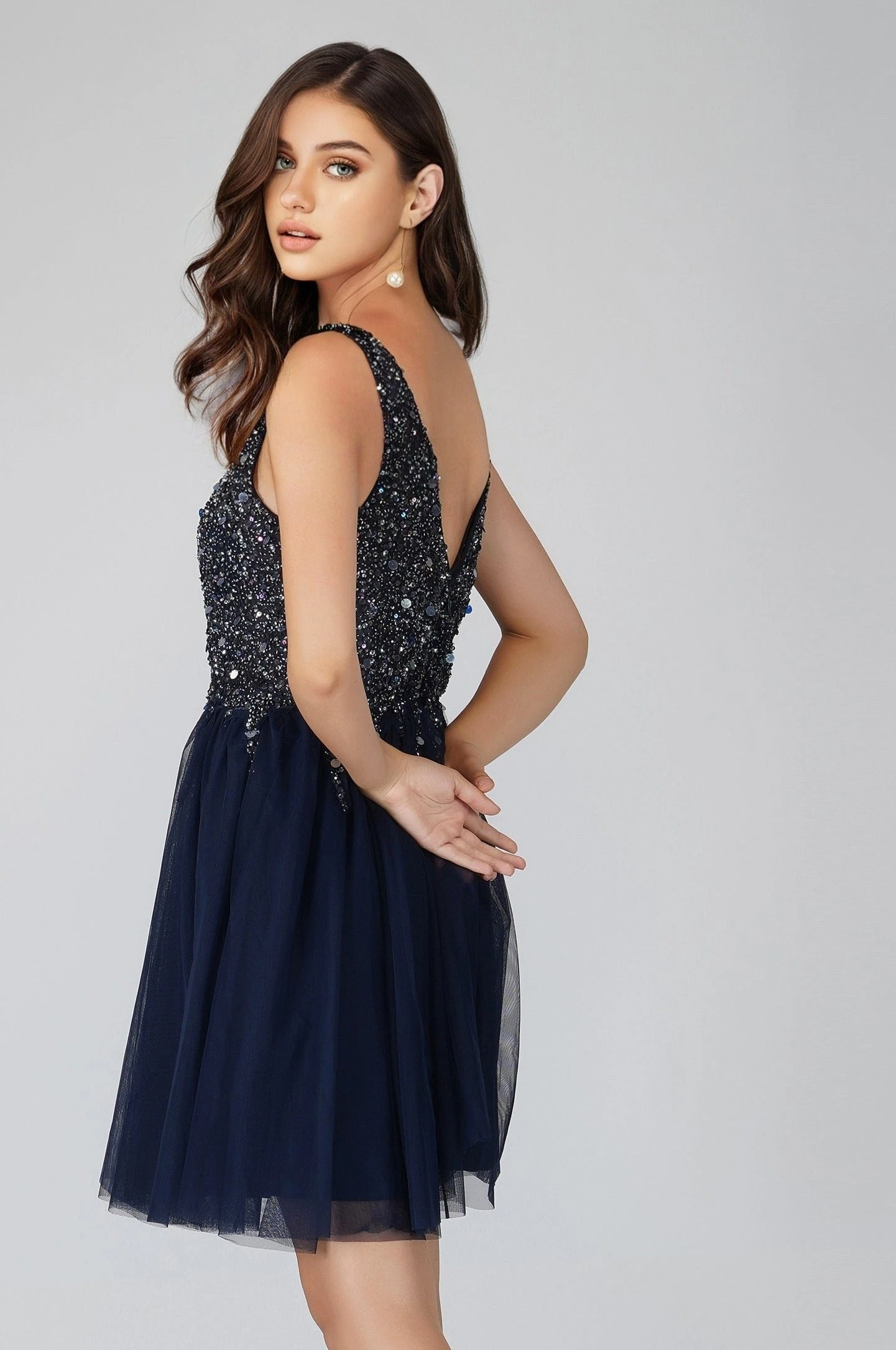 Symphony Dark Blue Embellished Midi Dress 5 Symphony Dark Blue Embellished Midi Dress - Image 5