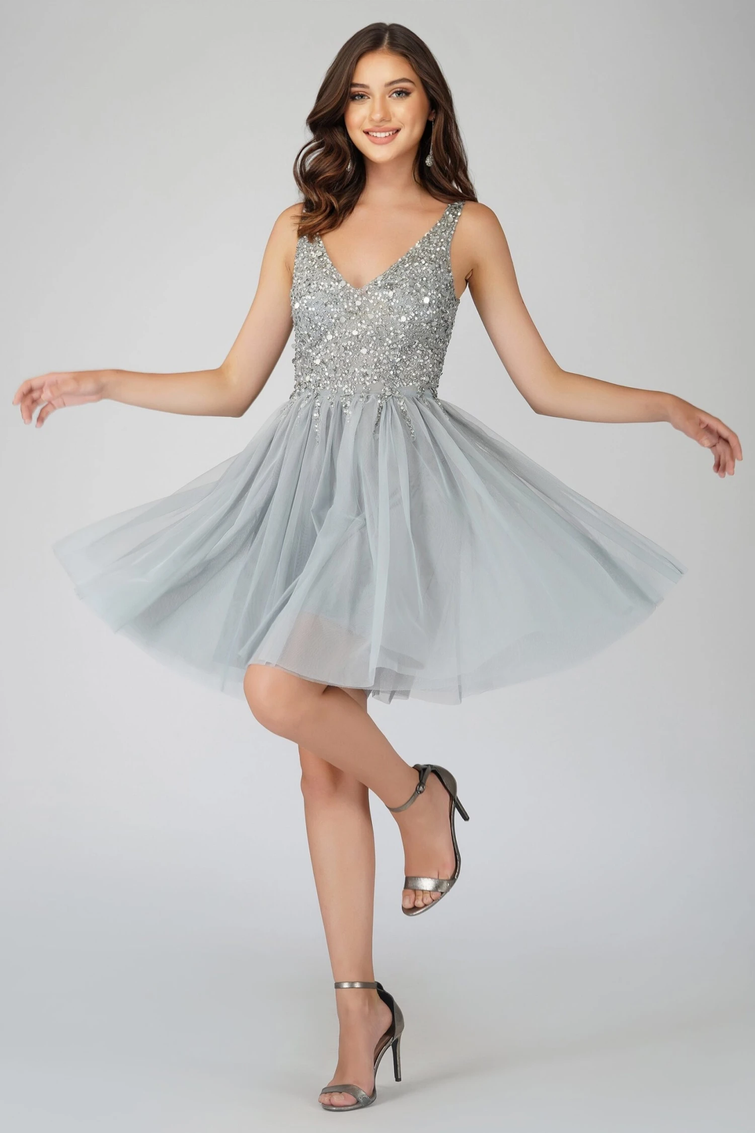 Symphony Light Grey Embellished Mini Dress 3 Symphony Light Grey Embellished Mini Dress - Image 3