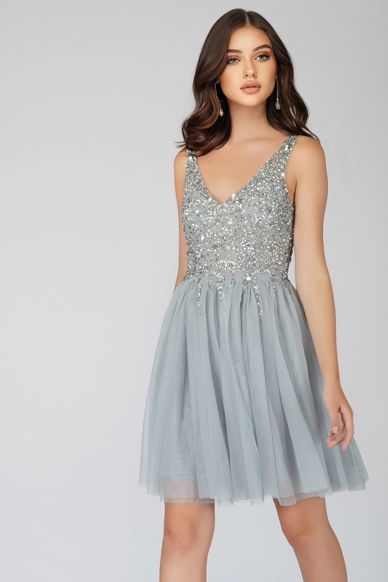 Symphony Light Grey Embellished Mini Dress 4 Symphony Light Grey Embellished Mini Dress - Image 4