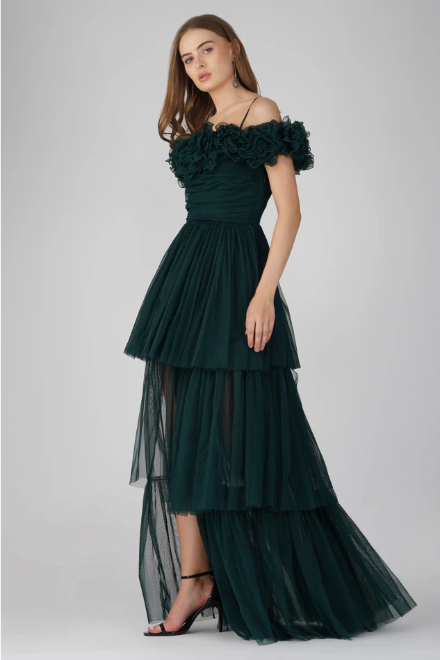 Sandy Tulle Maxi Dress In Emerald Green 1 Sandy Tulle Maxi Dress In Emerald Green