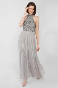 Sareen Grey Embellished Maxi Dress -Laceand Beads Sareen 2