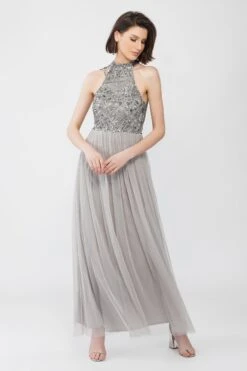 Sareen Grey Embellished Maxi Dress -Laceand Beads Sareen 3