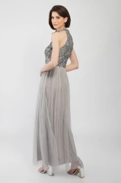 Sareen Grey Embellished Maxi Dress -Laceand Beads Sareen 4