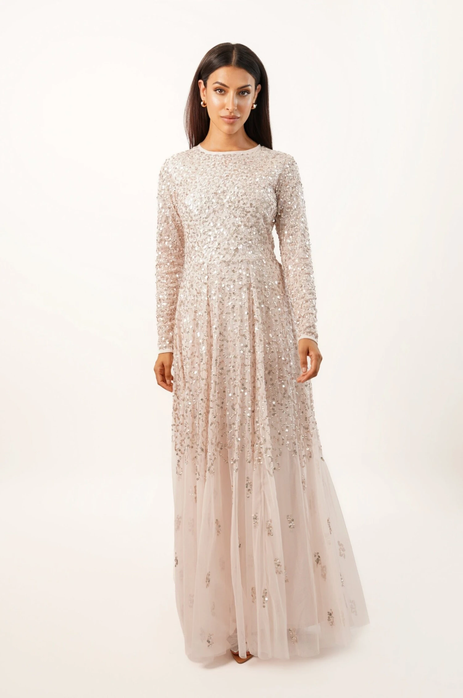 Sila Long Sleeve Embellished Maxi Dress In Powder Pink 1 Sila Long Sleeve Embellished Maxi Dress In Powder Pink