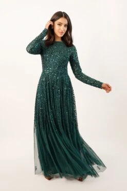Sila Long Sleeve Embellished Maxi Dress In Emerald Green 15 Sila Long Sleeve Embellished Maxi Dress In Emerald Green -Laceand Beads SilaEmerald